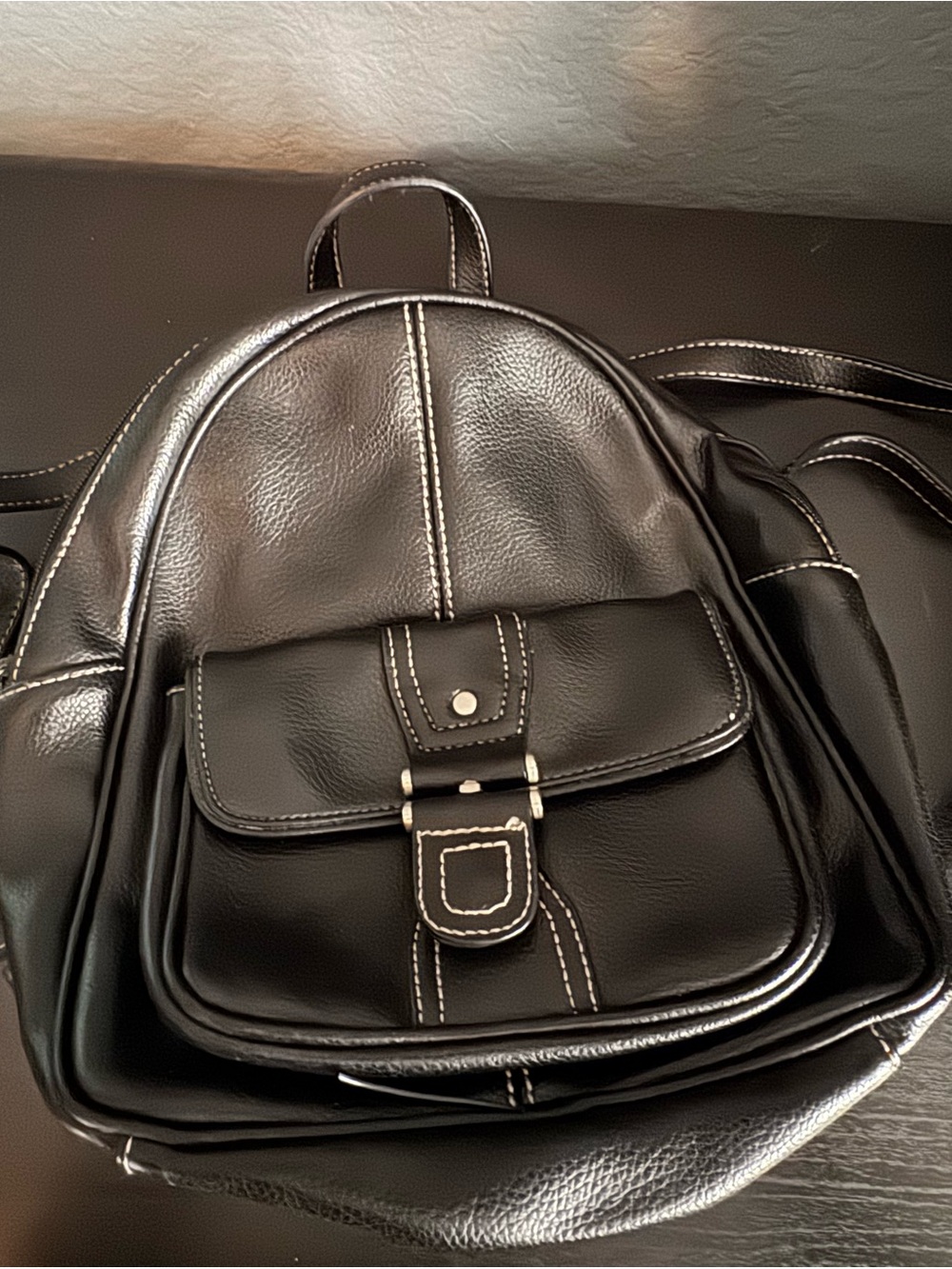 Nine & Co. Black Mini Backpack with Contrast Stitching